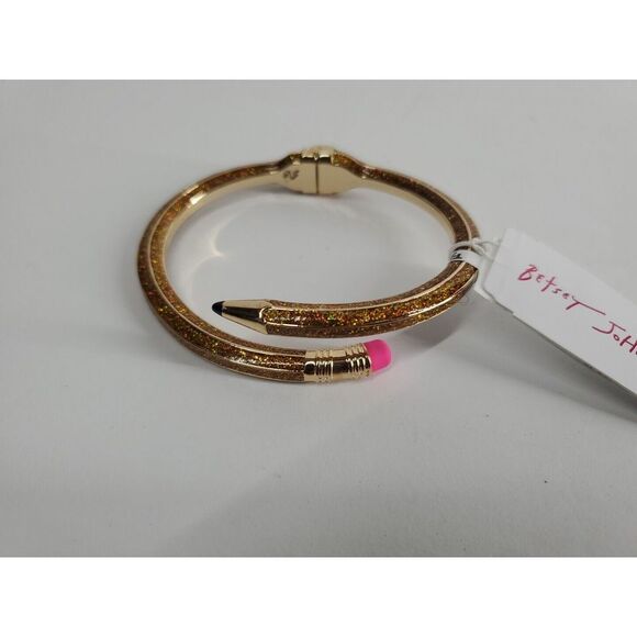 Betsey Johnson Jewelry - Betsey Johnson Gold Glitter Pencil Hinged Cuff Bracelet Back To School Teacher
